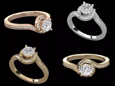 Luxury Halo Wave Pave Solitaire Diamond Ring CAD Design 3D print model