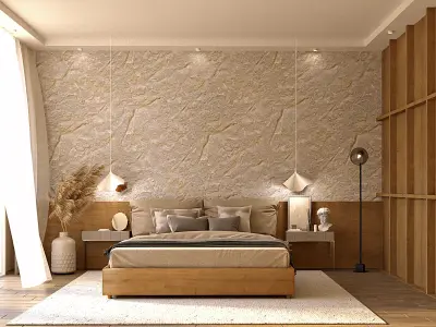 modern-vintage lakeview bedroom interior scene 3d model 3D model