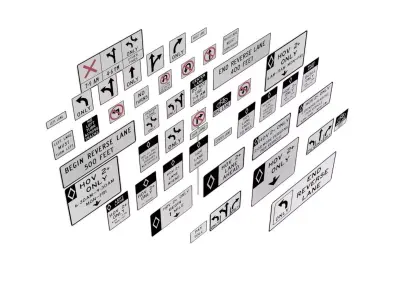 Road Sign US R3 Series Lane Usage And Turns BIM Collection 3D model