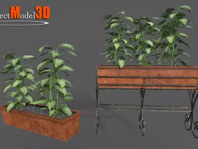 Planter-Version-001 planter with two potted plants Low-poly 3D model