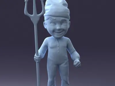 000295 3D Cartoon Character Boy with Trident 1013 3dp 3D print model