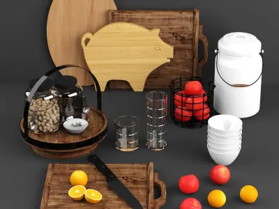 Kitchen Decorative Set  Low-poly 3D model