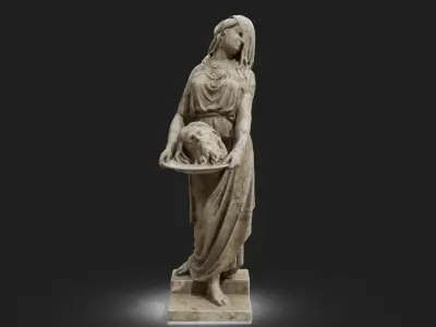 Statue woman with head in a plate Low-poly 3D model