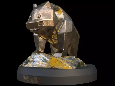 Steampunk Panda Rock Low-poly 3D model