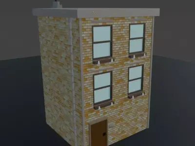 Stylized Low Poly Brick Apartment  Compact Urban Building Low-poly 3D model