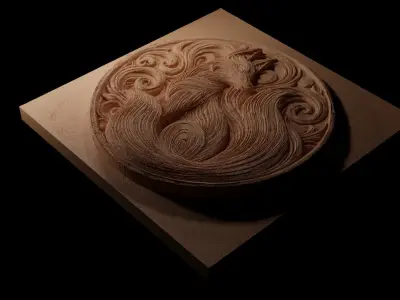 Kitsune Circle CNC 3d Print High Relief Sand Casting 3D print model
