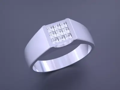 Diamond Signet Men Ring - Invisible Stone Setting 3D print model