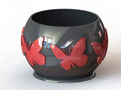 butterfly and hummingbird pot 3D print model