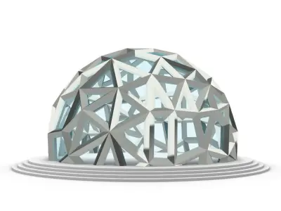 Dome with Entry  Geodesic Like Structure with Glass Panels v1 3D model
