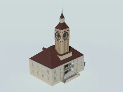 Simple low poly Town hall pbr game ready Free low-poly 3D model