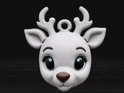 Cute Reindeer Face Keychain Christmas Animal Keyring 3D Print  3D print model