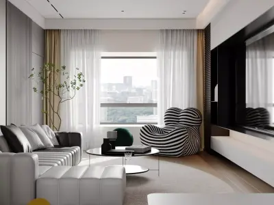 Modern living room dining room interior scenes 151 3D model