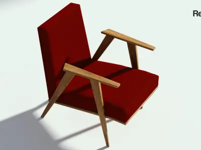 Retro Red Fabric Armchair 3D model