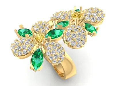Luxury Floral Diamond and Emerald Cluster Ring for Women 1490 3D print model