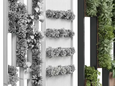 plants set partition in wooden frame Vertical graden 46 Low-poly 3D model