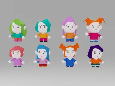 16 character low poly 3D Low-poly 3D model