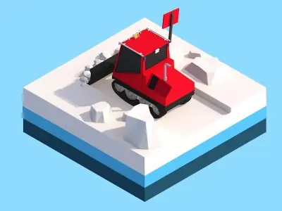 Cartoon Low Poly Snowcat Track Vehicle Small Free 3D model