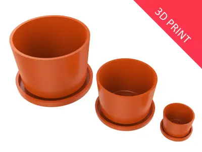 Vase With Plate for Plant 01 with 3 Different Sizes 3D print model