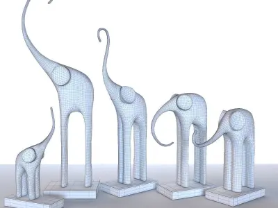 Figurines five elephants 3D model