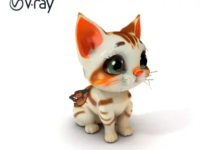 Adorable Kitten with Butterfly Model Pack Low-poly 3D model