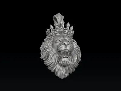 Lion With Crown Pendant  Royal 3D Printable Jewelry Model 3D print model