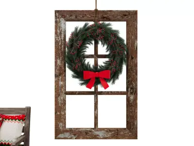 Wood bench Christmas decoration 3D model