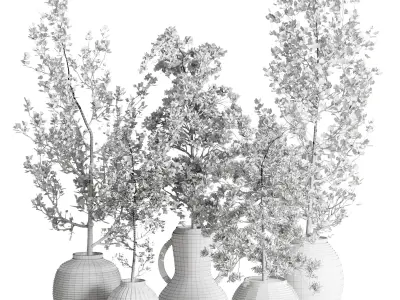 Collection indoor plant 240 pot Tree Bush Concrete Dirty Vase 3D model