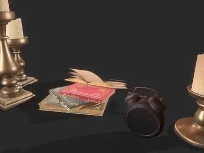 Old Desk Decorative Set Low-poly 3D model