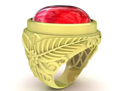 Oval Gem Leaf Pattern Ring for Men 3838 3D print model