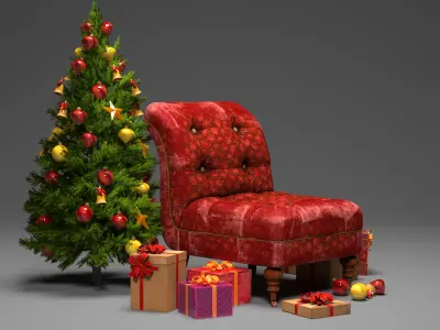 santa chair Santa Claus chair present high-poly 3D model
