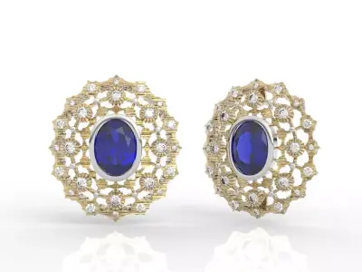 Elegant Oval Gemstone Stud Earrings 3D print model