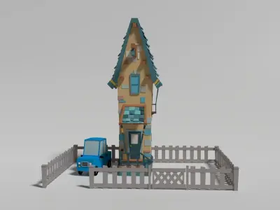 Cartoon House and Car Low-poly 3D model