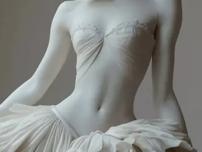 Classical Ballerina Sculpture White Marble Dancer Tutu 3D Low-poly 3D model