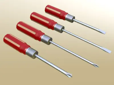 Screwdrivers Wooden Red Low-poly 3D model