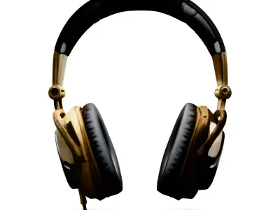 Luxury Gold and Black Headphones Low-poly 3D model