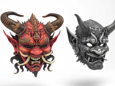 Demon Masks Low-poly 3D model