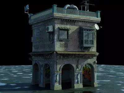 dilapidated two-story building 3D model