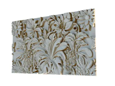mural flowers decor set wall panel 02 3D model