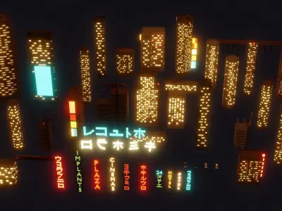 City Lowpoly lit up at night Low-poly 3D model