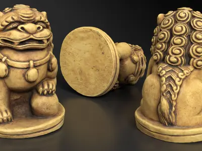 Fu Dog Statue -  Chinese Guardian Lion Low-poly 3D model