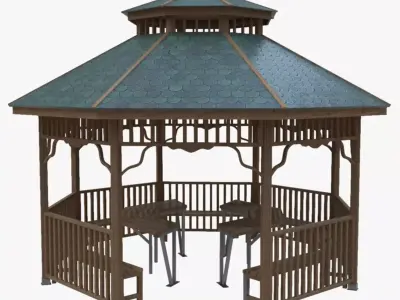 Wood Garden Pergola - Gazebo 01 Low-poly 3D model