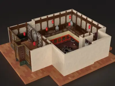 Chinese restaurant   Low-poly 3D model