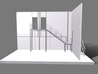 Attached metal staircase to the second floor 3D model