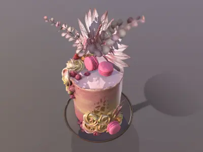 Luxury Golden Swirl Cake Low-poly 3D model