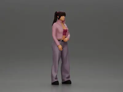Chola girl with pigtails standing in jacket and flared pants 3D print model