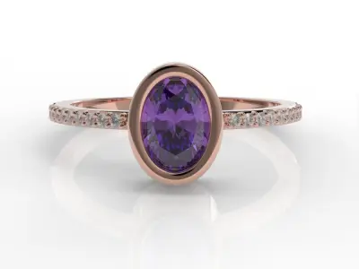 Oval Besel ring with side stones 3D print model