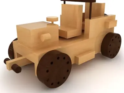 Wooden Toy Car Low-poly 3D model