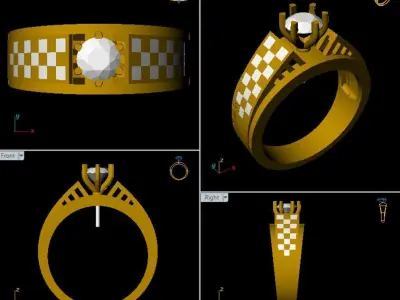 Regal Grid Solitaire Gents Ring 3D print model