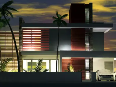 KYS17 modern house at night 3D model
