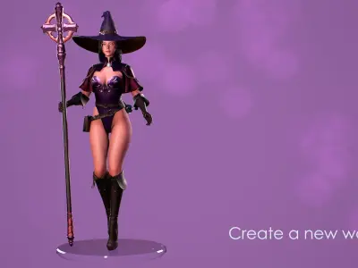 Witch -Cute Wizard Sorcerer Mage Stylized Character Cartoon Girl Low-poly 3D model